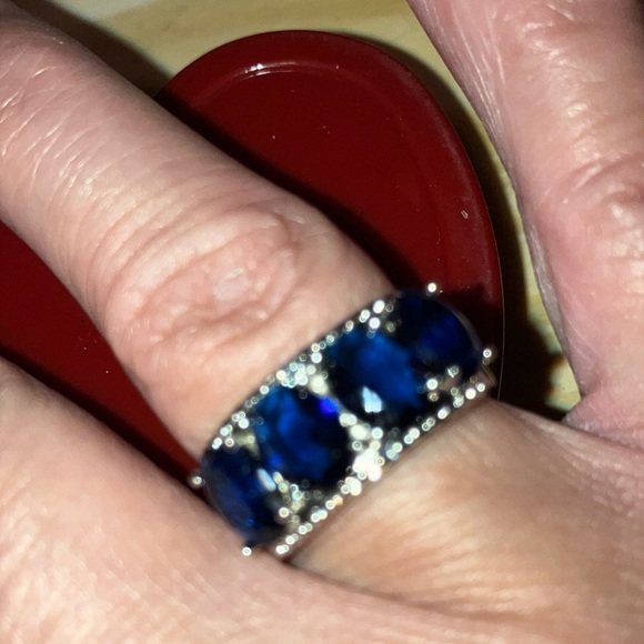 STAINLESS STEEL SIMULATED SAPPHIRE GEMSTONE (4 STONES) RING SIZE 8 ELEGANT - Picture 8 of 8